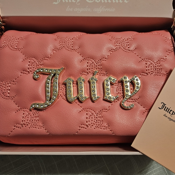 Juicy Couture Pink Quilted Bag Set Pink Lemonade With Heart Mirror Charm NEW - Picture 3 of 6